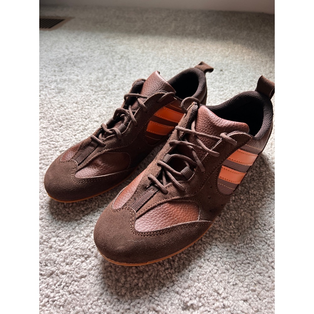 American Eagle Brown Leather Orange Stripe Sneakers Made in Italy Womens 9 5208